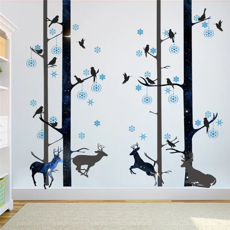 

Forest Black Animals Deer Bird Tree Wall Stickers Home Living Room Bedroom Decoration adesivo de paredes Wall Decals Mural Art