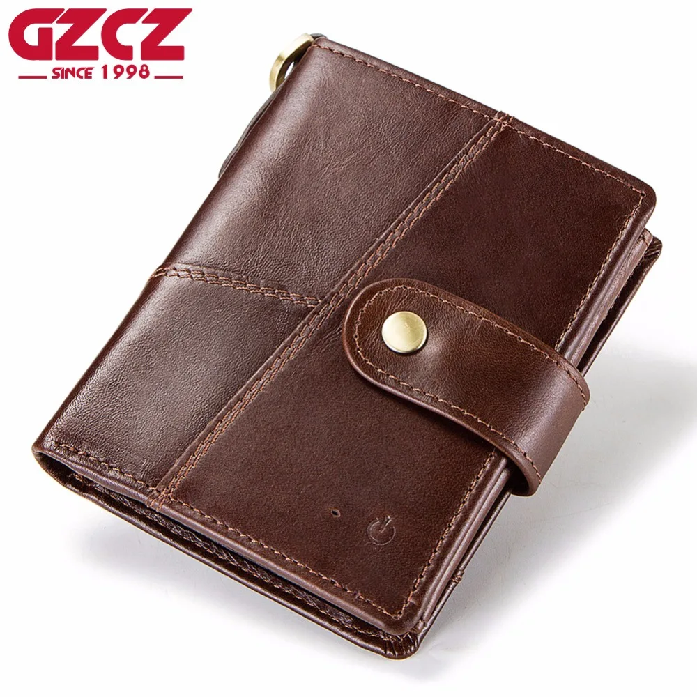 

GZCZ New Men'S Smart Wallet Genuine Leather Small Coin Purse Connected with APP Prevent Theft And Loss With GPS Map Portomonee