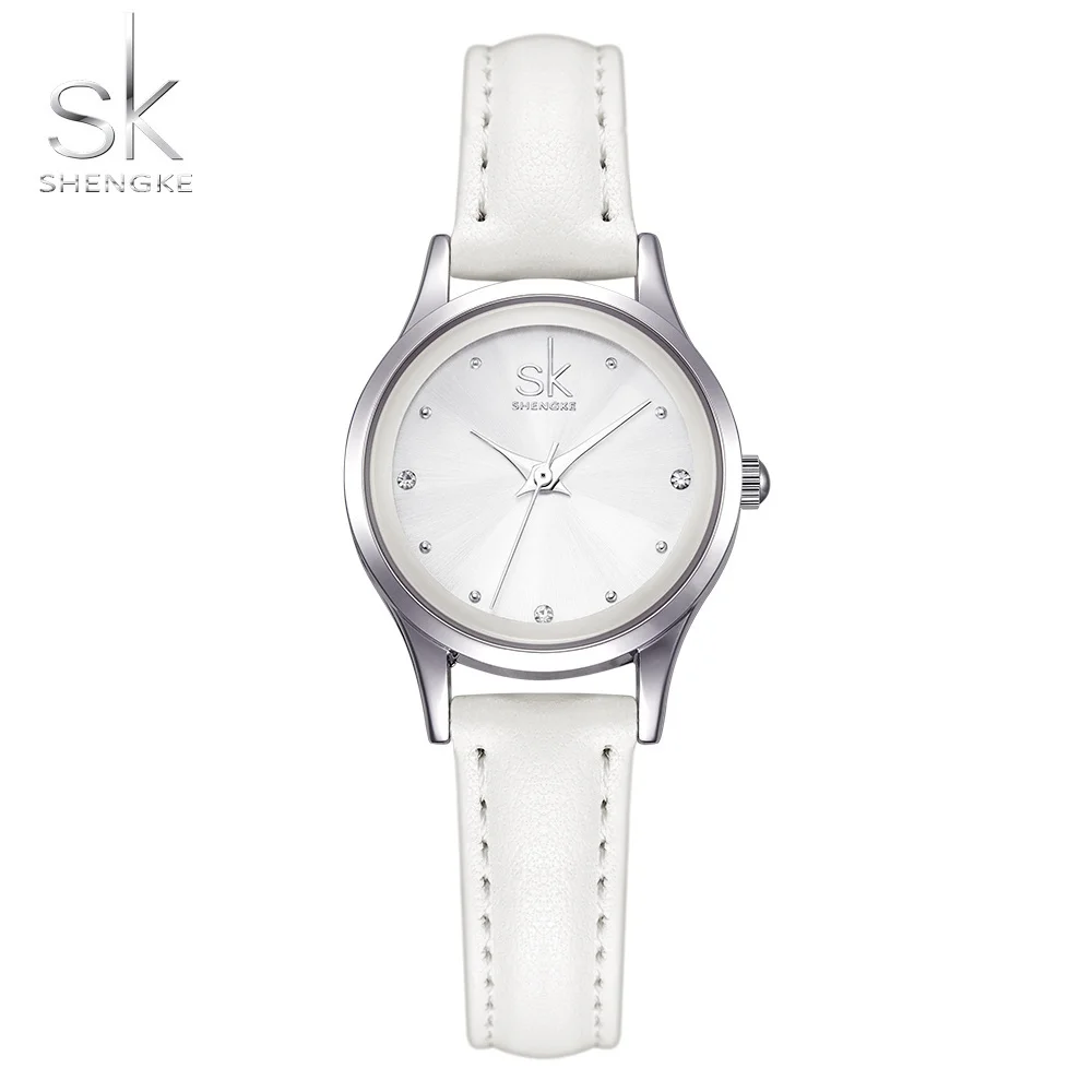 

New Casual Ladies Watch White Leather Band Stainless Steel Shell Clock Women Watches Fashion Dress Rhinestones Quartz Wristwatch
