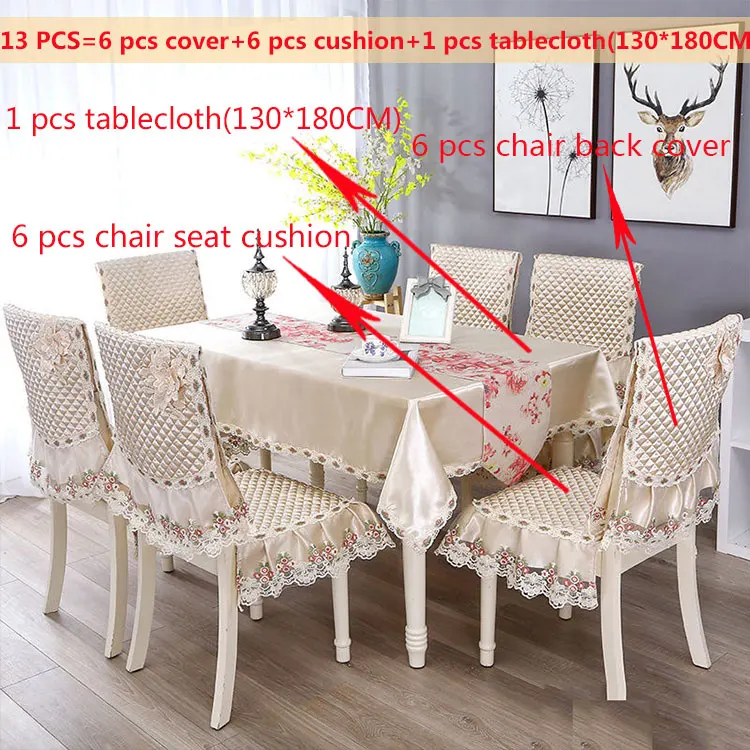 Beige13pcs130x180cm Прямоугольная Водонепроницаемая Подушка на стул Обложка жаккард Роскошная скатерть для обеденного стола Набор Элегантное свадебное украшение винтажная скатерть - Цвет: Beige13pcs130x180cm