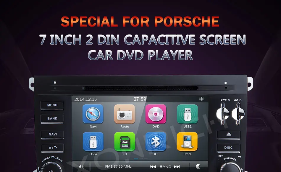 Top 2 Din Car DVD Multimedia Player For Porsche Cayenne 2003 2004 2005 2006 2007 2008 2009 2010 GPS Navigation Radio Head Unit 125mm 0