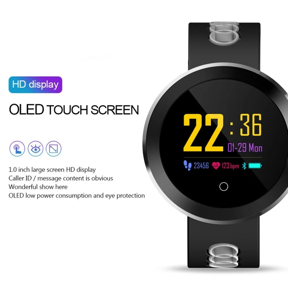 Online Reloj inteligente con Bluetooth OLED de 0,95 pulgadas IP68 a prueba de agua Q8 pro hombres señoras Monitor de ritmo cardíaco Fitness Tracker reloj inteligente