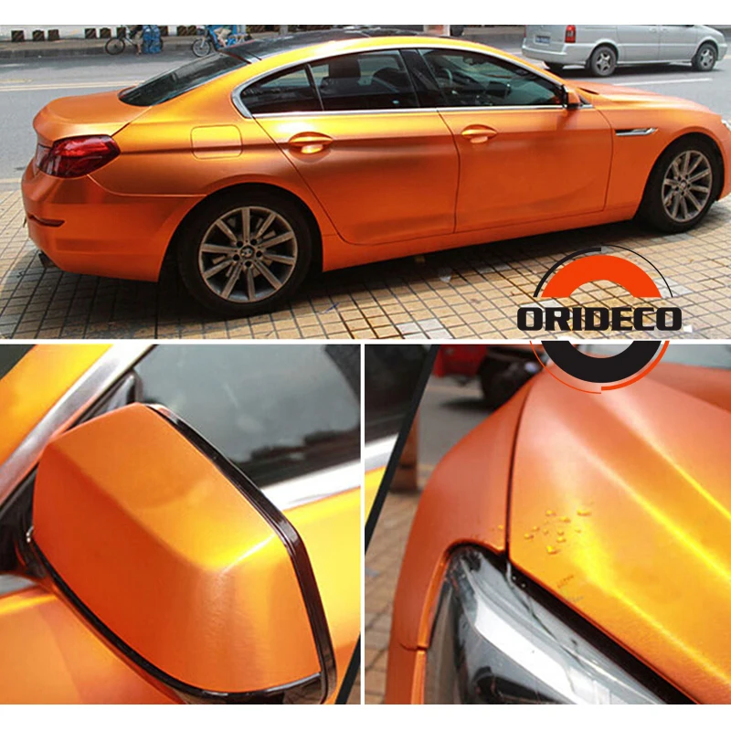 orange brushed metallic chrome vinyl film
