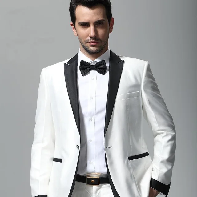 Men Suit White Tuxedo With Black Lapel Wedding For Man Ternos Men Suit White Tuxedo With Black Lapel Wedding For Man Ternos Masculino Slim Fit Mens