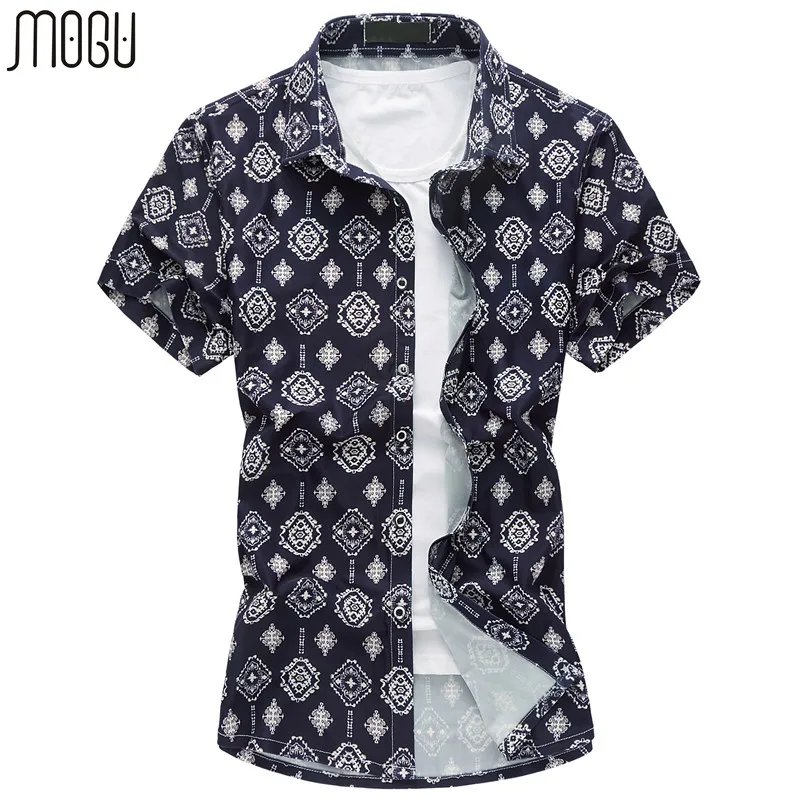 

MOGU Short Sleeve Floral Casual Men Shirts Fashion Printed Hawaiian Shirt Men Slim Fit 2017 Summer New Plus Size 7XL Men's Shirt