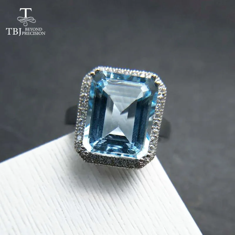 

TBJ,Natural emerald cut 5ct blue topaz Ring 925 sterling silver Nautral gemstone oct9*11mm jewelry for women with gift box