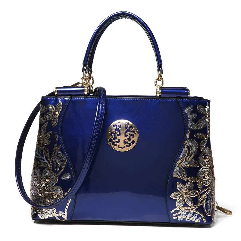 Freya Сафи Роскошные модные женские туфли сумка вышивка блестками цепи Лакированная кожа известный бренд плечо женская сумка-мессенджер сумка - Цвет: Blue