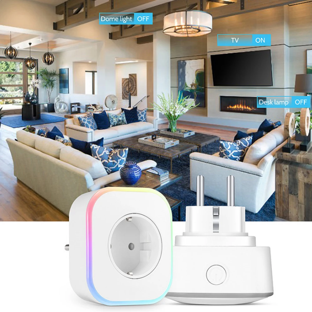 Inteligente com Lâmpada Monitor de Potência Padrão do Google Alexa Plug Wifi Tomada Rgb Noite Temporização Interface Usb Casa Ifttt uk ue 9 Com Lâmpada RGB Noite Monitor De Potência