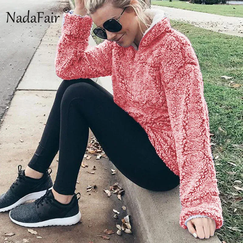Nadafair/толстовки на молнии с длинным рукавом женские лохматые водолазки Осенние