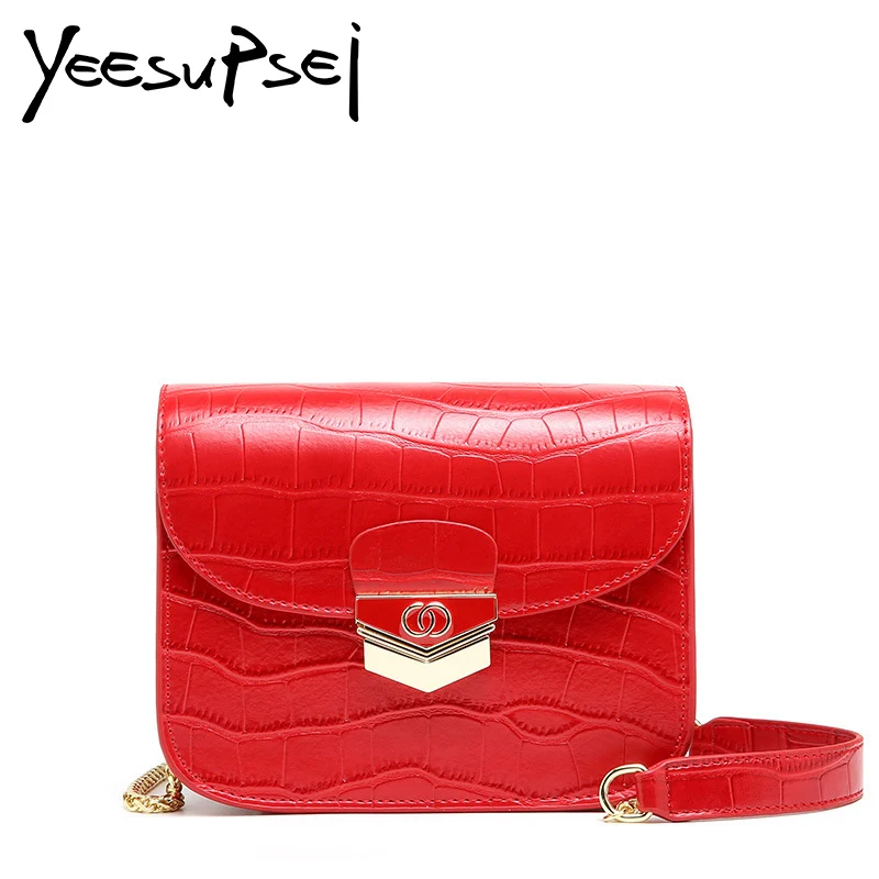 

YeeSupSei Mini Women Crocodile Grain Leather Bag Golden Cover Lock Zipper Clutch Bag Shoulder Bag Lady Handbag bolso mujer purse