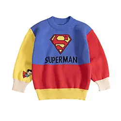 Весенне-осенний Хлопковый вязаный свитер для маленьких мальчиков, детский пуловер, детская одежда с человеком-пауком, Бэтменом, капитаном
