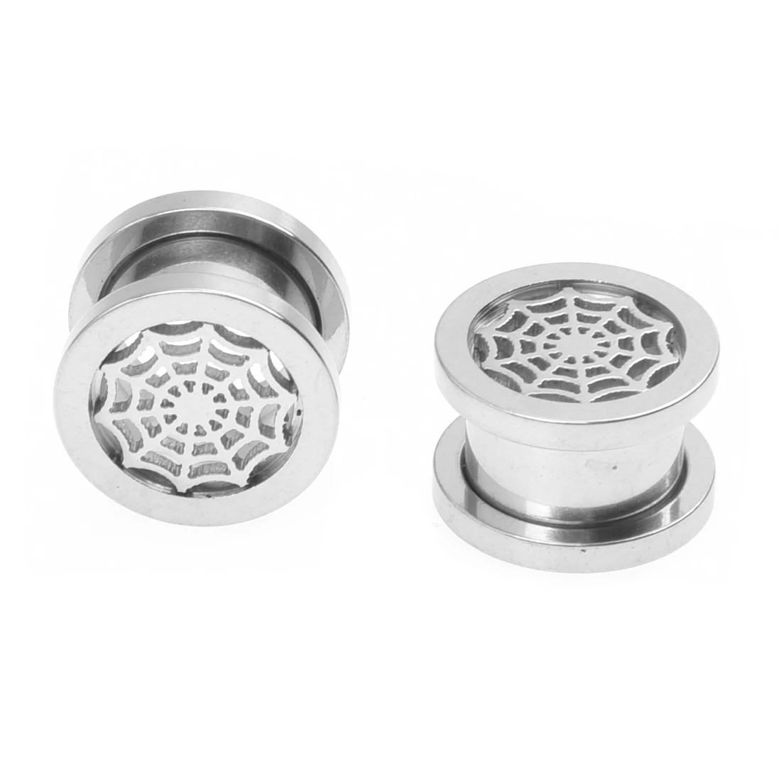 

1 Pair of Spider web Screw-Fit Steel Ear Plugs Gauges Ring TUNNEL Piercing Jewelry 12mm
