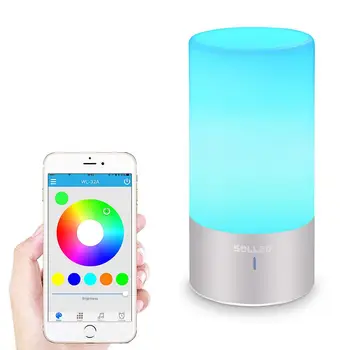 

SOLLED Desk Lamp, Bluetooth Bedside Lamp Speaker, Touch Sensor Reading Lamp, Smart-phone Control,RGB Changing