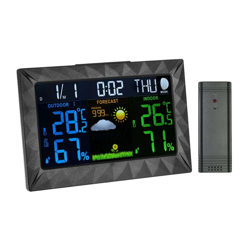 

Wireless Weather Station Indoor Outdoor Backlight Temperature Humidity Monitor Forecast Stations Color Alarm Clock Remote Sensor