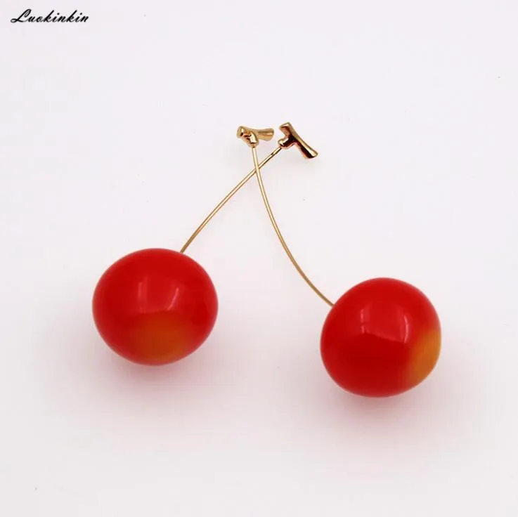 

long simple cute style creative red cherry earrings Korean fashion resin drop earrings for women jewelry gifts 2019 new