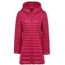 Новинка года, модное зимнее пуховое пальто для женщин, тонкая верхняя одежда с капюшоном, белое пуховое длинное пуховое теплое пальто, большие размеры 4XL