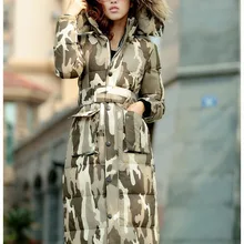 Новинка, женское камуфляжное пальто, удлиненная куртка-блейзер с утиным пухом, куртка с натуральным мехом, худи для леди, зимняя одежда размера плюс, WS2087