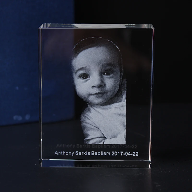 Custom 3D Image Crystal Cube Laser Engraving Baby Baptism Christening