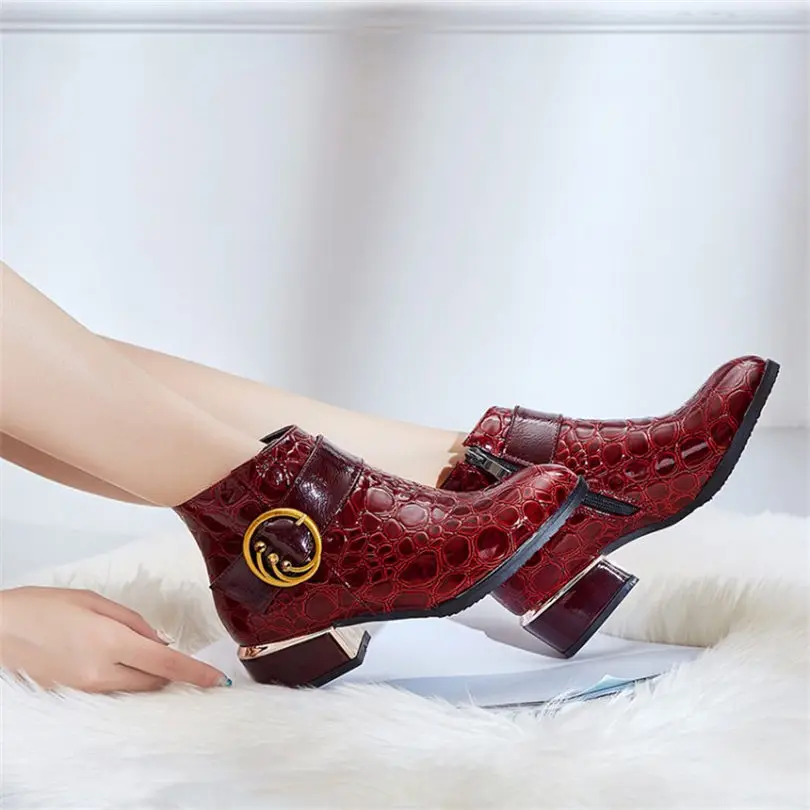 

NAYIDUYUN Women Patent Leather Chunky Med Heels Riding Ankle Boots Winter Warm Round Toe Party Oxfords Shoes Casual Shoes