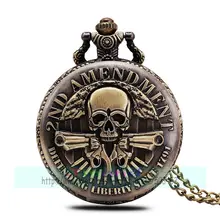 100 шт/партия 2-е Новое поступление Skullcandy скрещённые кости и череп головы карманные часы с цепочками бронзового цвета кварцевые часы Ретро для унисекс