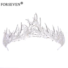 Trendy Silver Crystal Wedding Queen Crown Hair Jewelry Plated Rhinestones Tiaras Hairwear for Women Bride Wedding Accessories