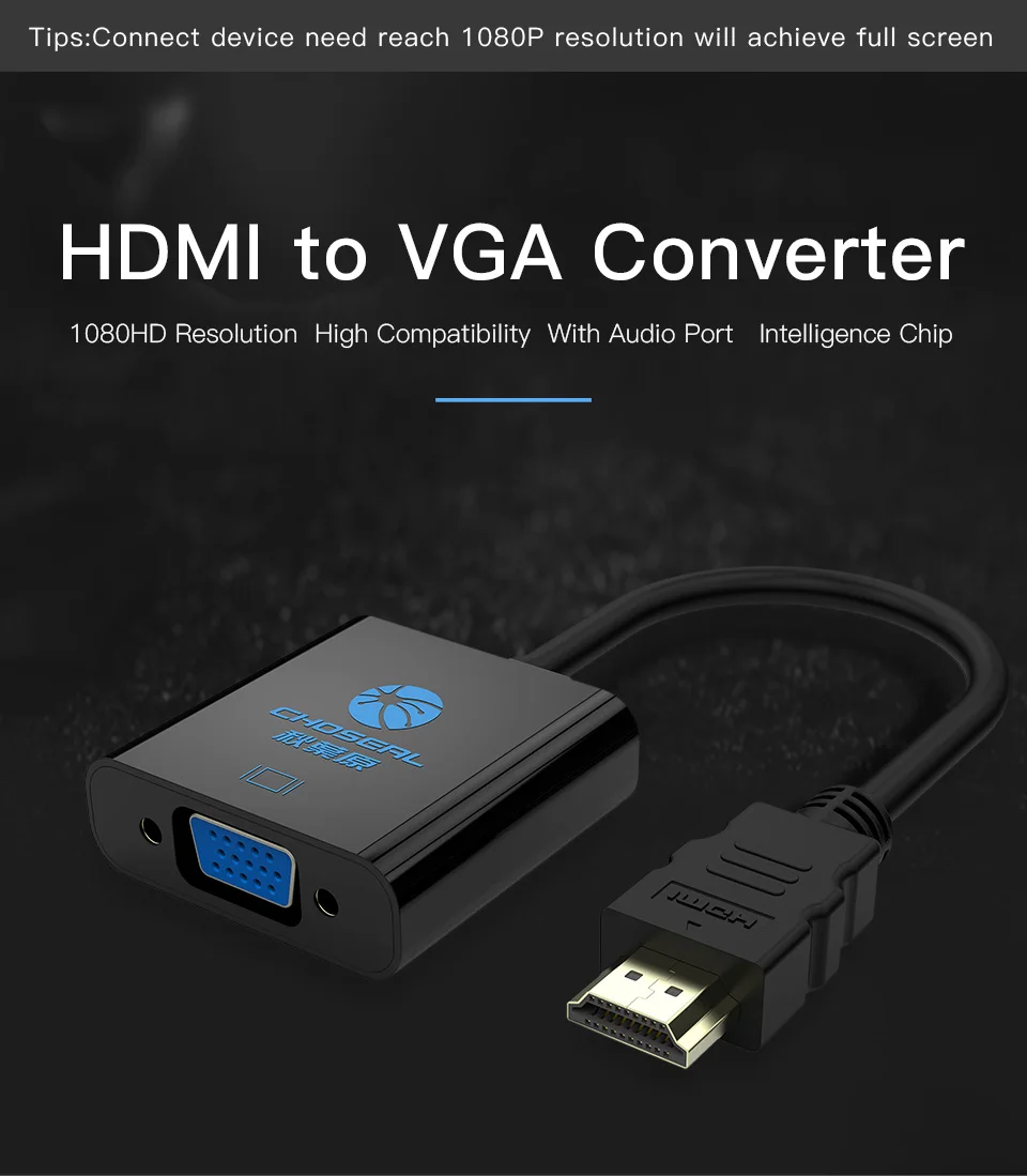 CHOSEAL HDMI to VGA Adapter Digital to Analog Video Audio Converter 1080P for PS4 Pro Raspberry Pi 3B+ TV HDMI to VGA Converter (1)