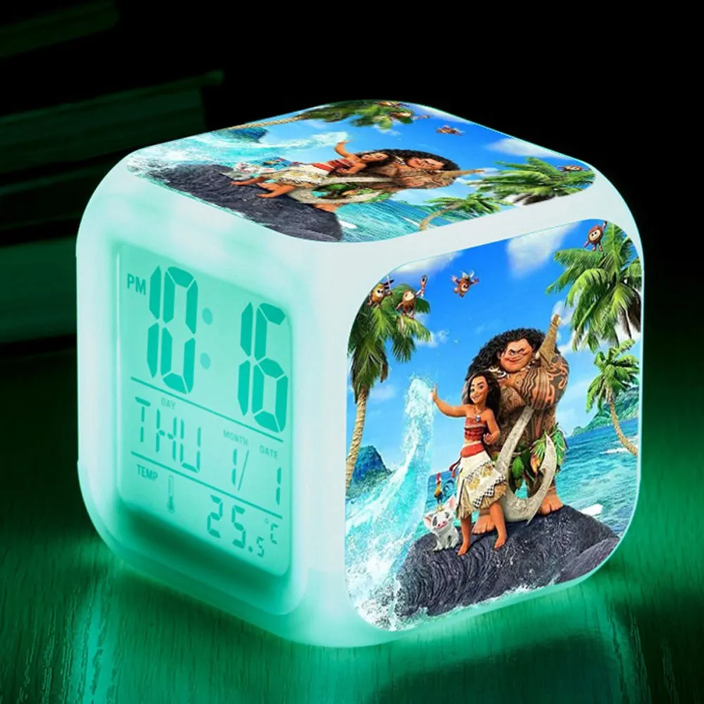 Reloj despertador принцесса Моана будильники, Светящиеся светодиодный Цвет менять цифровой будильники, дети спальня электронные настольные часы