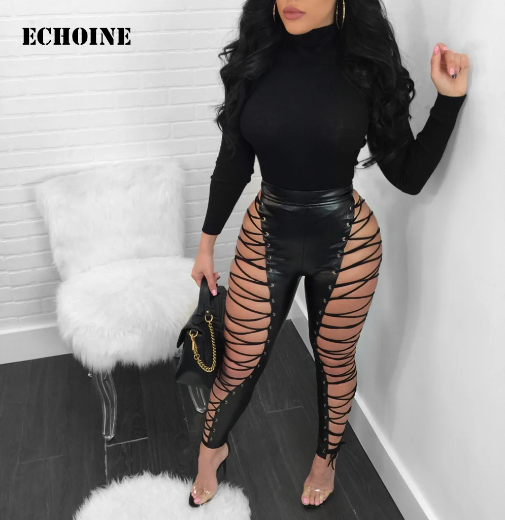 Женские облегающие брюки Echoine Grommet из искусственной кожи с высокой талией