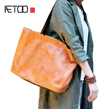 

AETOO Handmade retro cross soft leather tote bag shoulder bag new simple leather large capacity literary handbags
