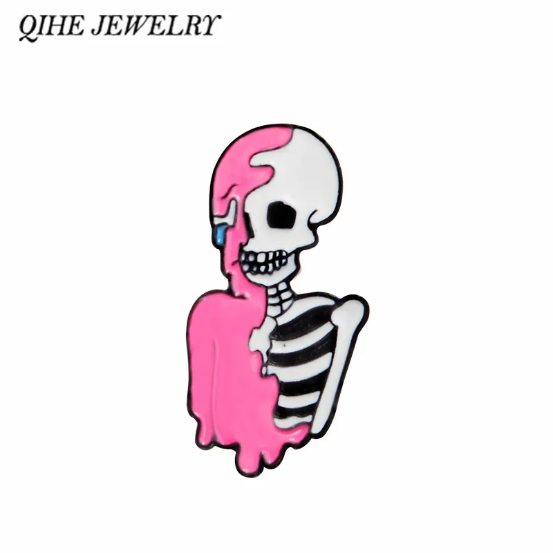 

QIHE JEWELRY Pink skeleton pins Badges Brooches Hard enamel pins Lapel pin Punk jewelry Skeleton jewelry Skull brooches