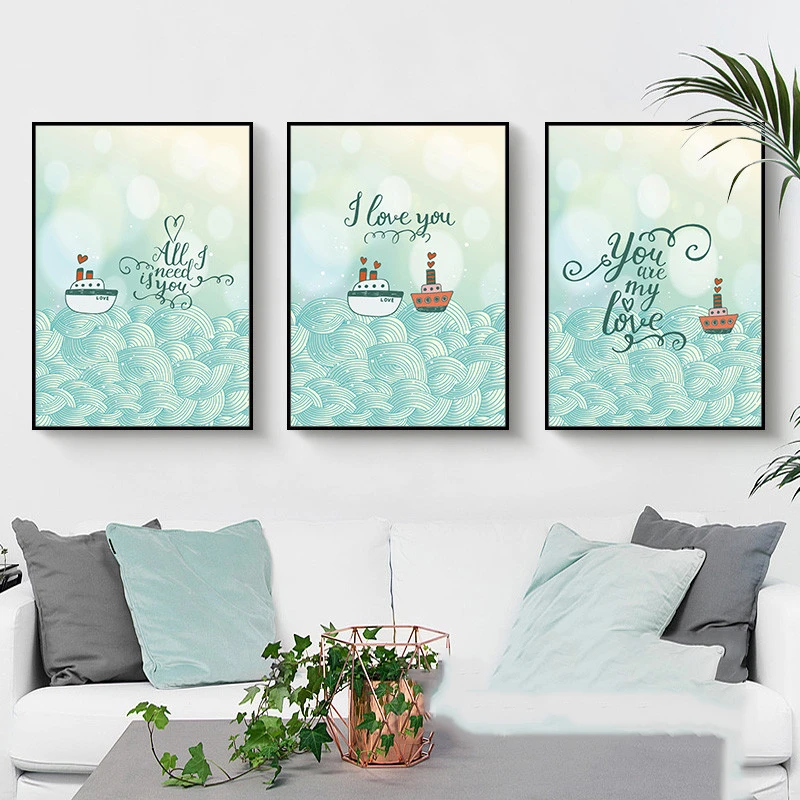 Nordic Simple Love Quotes Pictures Stampa Artistica Minimalista Barca Mare Grandi Onde Poster Per Bambini Tela Pittura Murale Baby Room Decor Painting Calligraphy Aliexpress