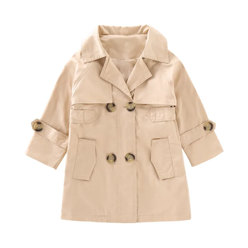 Весеннее пальто для девочек; двубортная куртка с поясом для девочек; детская верхняя одежда; длинный элегантный плащ для детей; осенняя одежда для девочек; куртка - Цвет: khaki