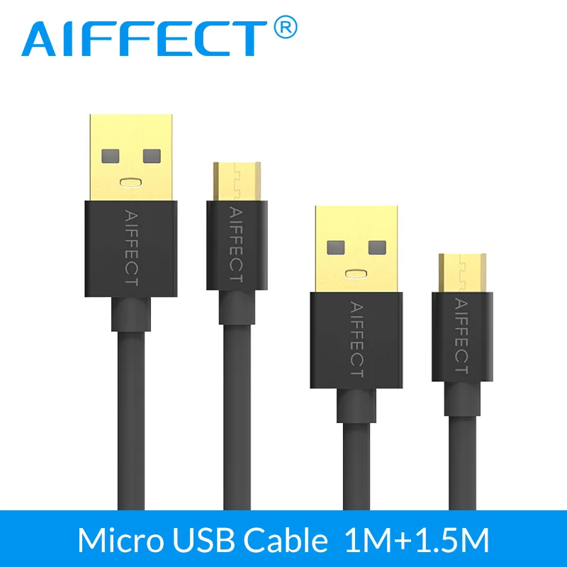 AIFFECT 2 шт. 1Mx1 1.5Mx1 Micro USB кабель USB 5 В 3A кабель быстрой зарядки для samsung htc sony huawei Xiaomi LG Android телефон - Цвет: Черный