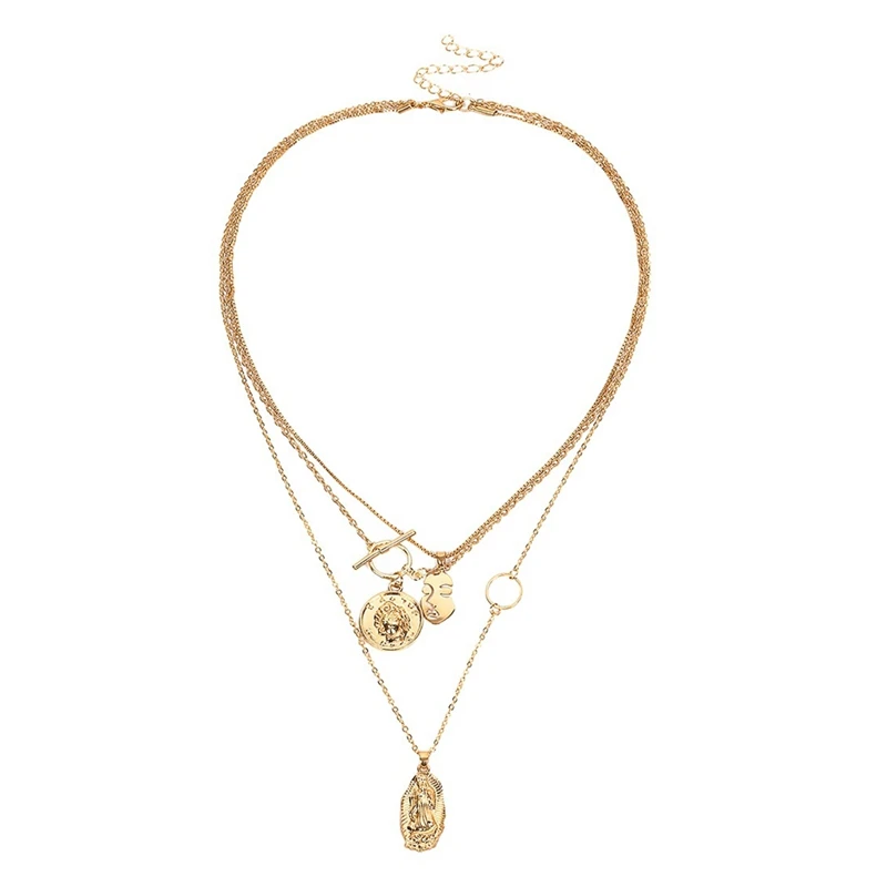 

Boho Multi Layer Chain Pendant Choker Necklace Coin Fashion Women Statement Jewelry Female