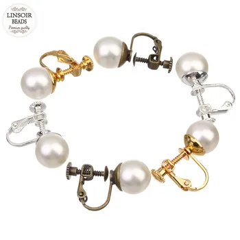 

LINSOIR 3 Pairs/lot 10mm Imitation Pearls Ear Clip Screw Copper Gold Silver Color Clip on Non Pierced Ears for Women Jewelry
