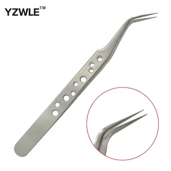 YZWLE 1Pc Curved Tweezers Of Hollow-Out Design, Ultra Rigidity Fine Point Anti-Static Stainless Steel Tweezers Makeup Tool