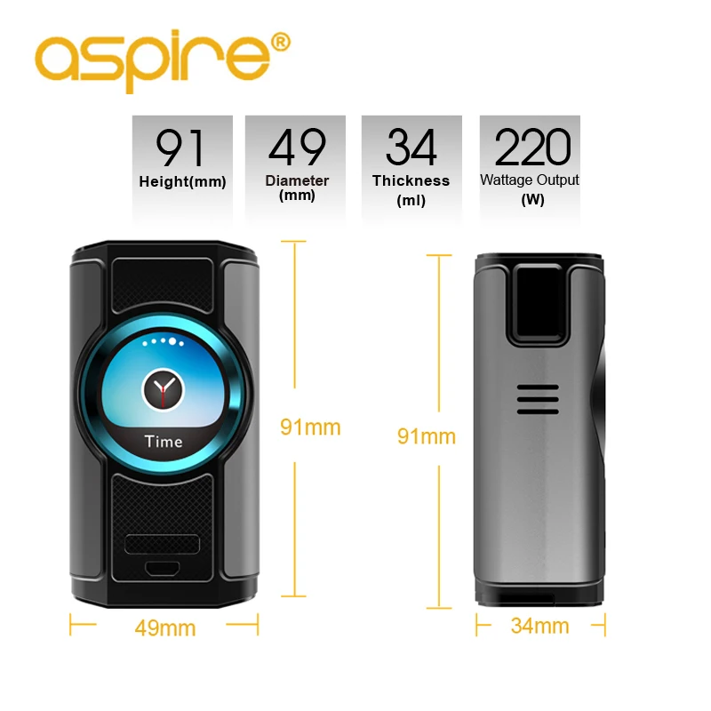 Электронная сигарета Aspire Dynamo 220 Вт Vape Mod fit 510 поддержка резьбы VW VV обход CPS TC TCR Режимы 2 дюйма TFT экран коробка мод