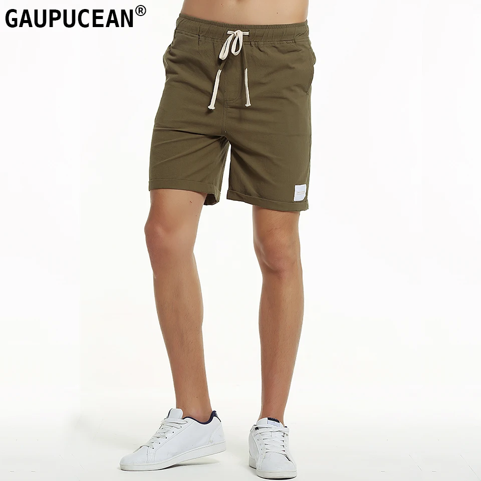 

Genuine Gaupucean 100% Pure Cotton Man Short Pants Summer Cool Solid Green Navy Blue White Elastic Waist Men Casual Shorts