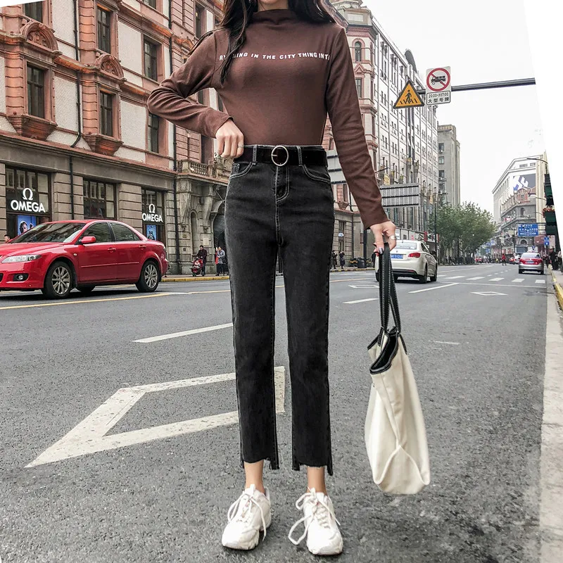 

2019 Vintage Women Jeans Plus Size High Waist Jeans Casual Black Straight Jeans Feminino 4XL Nine Point Slim Jeans Mujer
