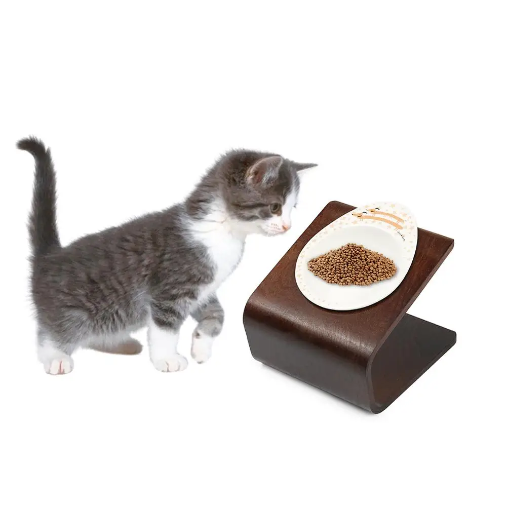 

High Quality Wood Pet Tilt Bowl Holder Cat Dog Dining Table Single Bowl Holder Non-Slip Solid Dining Stand Support Without Bowl