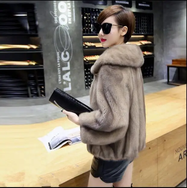 

Women's spring autumn winter natural mink fur jacket turn-down collar short coat female fur outerwear