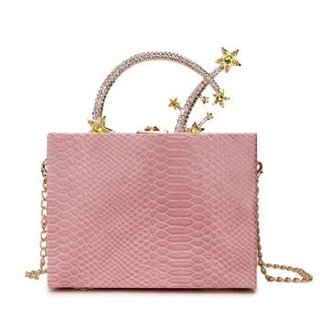 

Luxury Fashion Diamond Pu Leather Meteor Metal Handle Female Party Clutch Bag Handbags Ladies Chain Purse Box Style Evening Bag