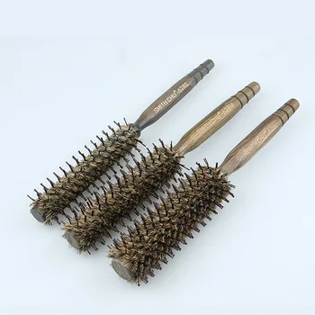 

Real solid wooden comb hair brush natural bristle Anti-static round brush wood handle hairstyling comb hairdressing tool #826