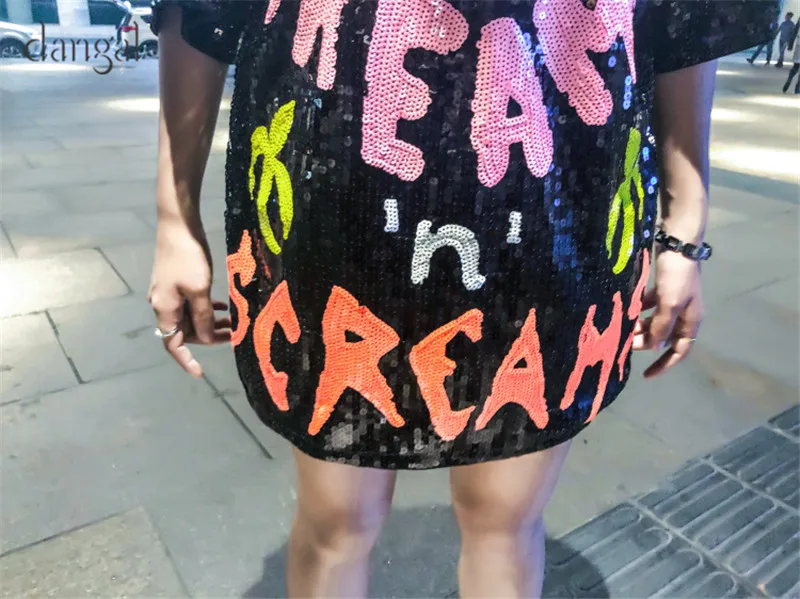 Разноцветная Футболка с блестками и сердцем и буквами женская рубашка с блестками в стиле хип-хоп с коротким рукавом женские свободные летние топы