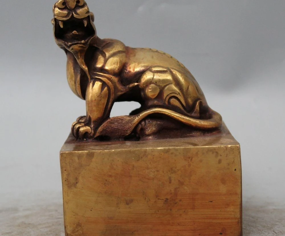 

Old Chinese Heavy Bronze Gild Pixiu Beast Statue Dynasty imperial Seal Stamp