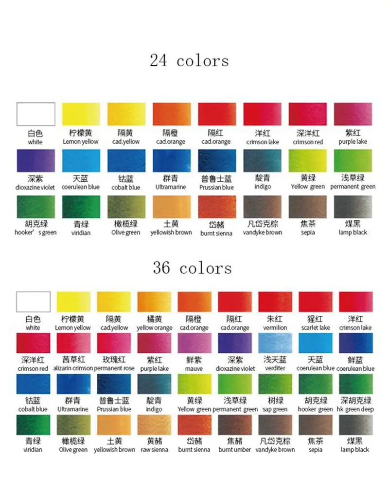 24/36 цветов однотонные акварельные краски в наборе Акварельная краска s портативный металлический корпус палитра и щетка для воды художественные принадлежности
