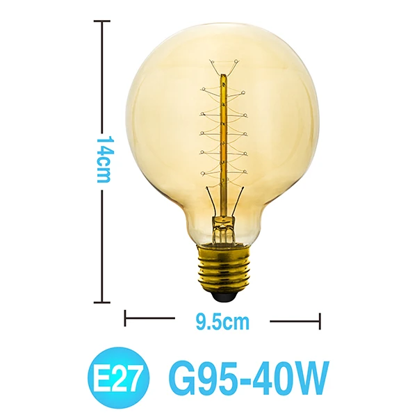 Retro Filament Lamp E27 E14 Edison Bulb 60W 40W 25W Bombilla AC240V Outdoor Decoration Lighting For Party Bar Restaurant Shop - Испускаемый цвет: G95-40W