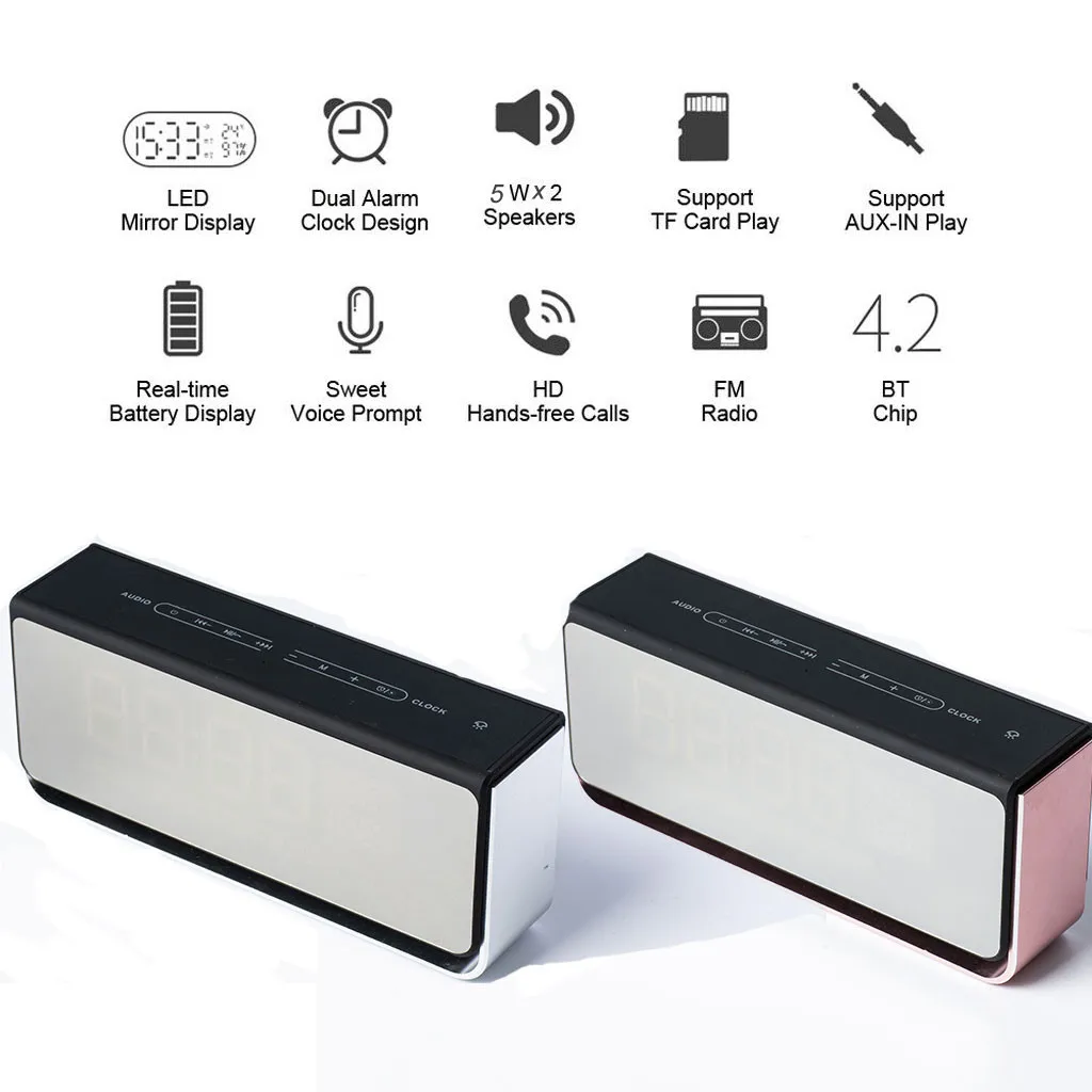 Беспроводной Bluetooth динамик светодиодный свет будильник с FM радио зеркало дисплей