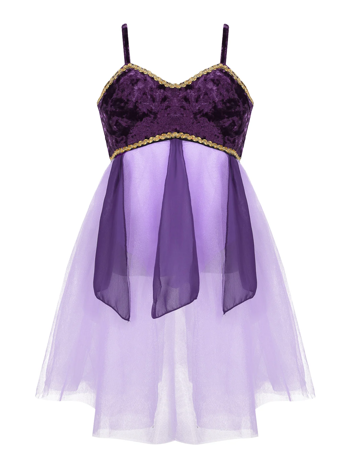 Girls Adjustable Straps Gold Braided Trimmings Ballet Leotard Tutu Mesh Dress Kids Contemporary Lyrical Dance Costumes