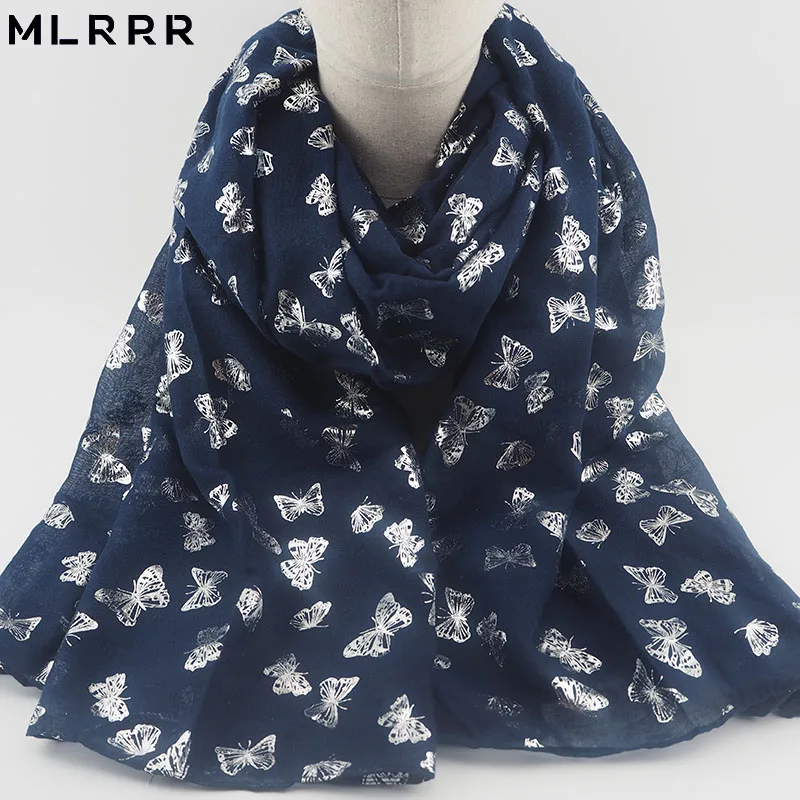 

MLRRR Hot Selling New Butterfly Infinity Scarf Beautiful Wholesale Infinity Silver Foil Print Scarf Hijab For Women